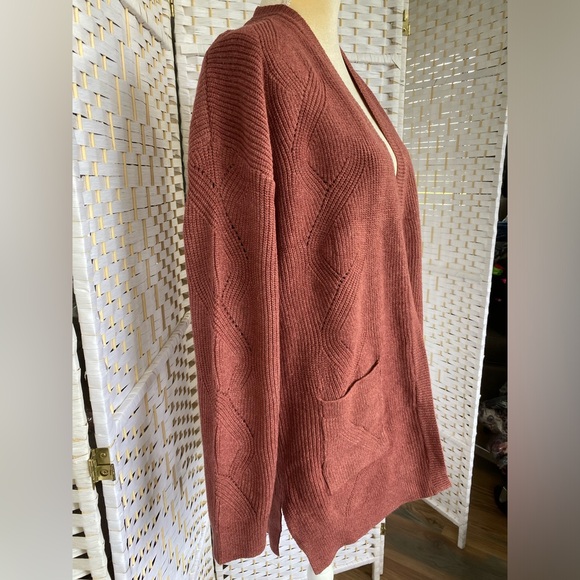 NWT Hem & Thread Rust Cable Knit Cardigan Deep Front Pockets with Shoelace Back - Picture 4 of 14